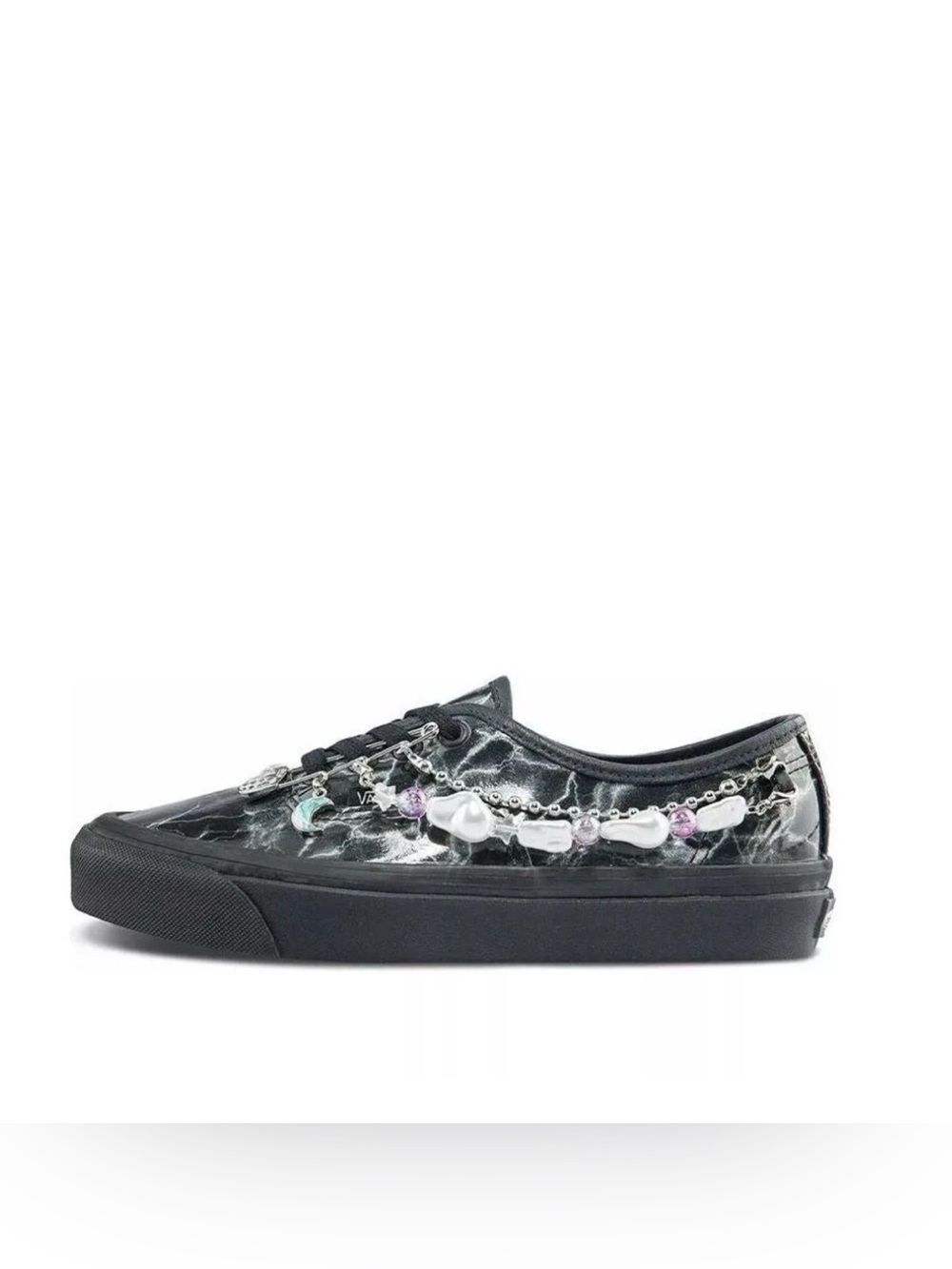 NWT Vans embellished black low top sneakers marble pearl chain men 10 Women 11.5